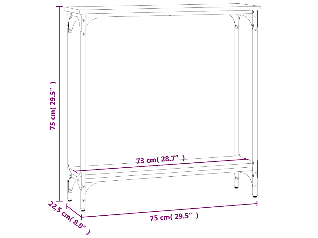 Table console sonoma gris 75x22,5x75 cm bois d'ingénierie