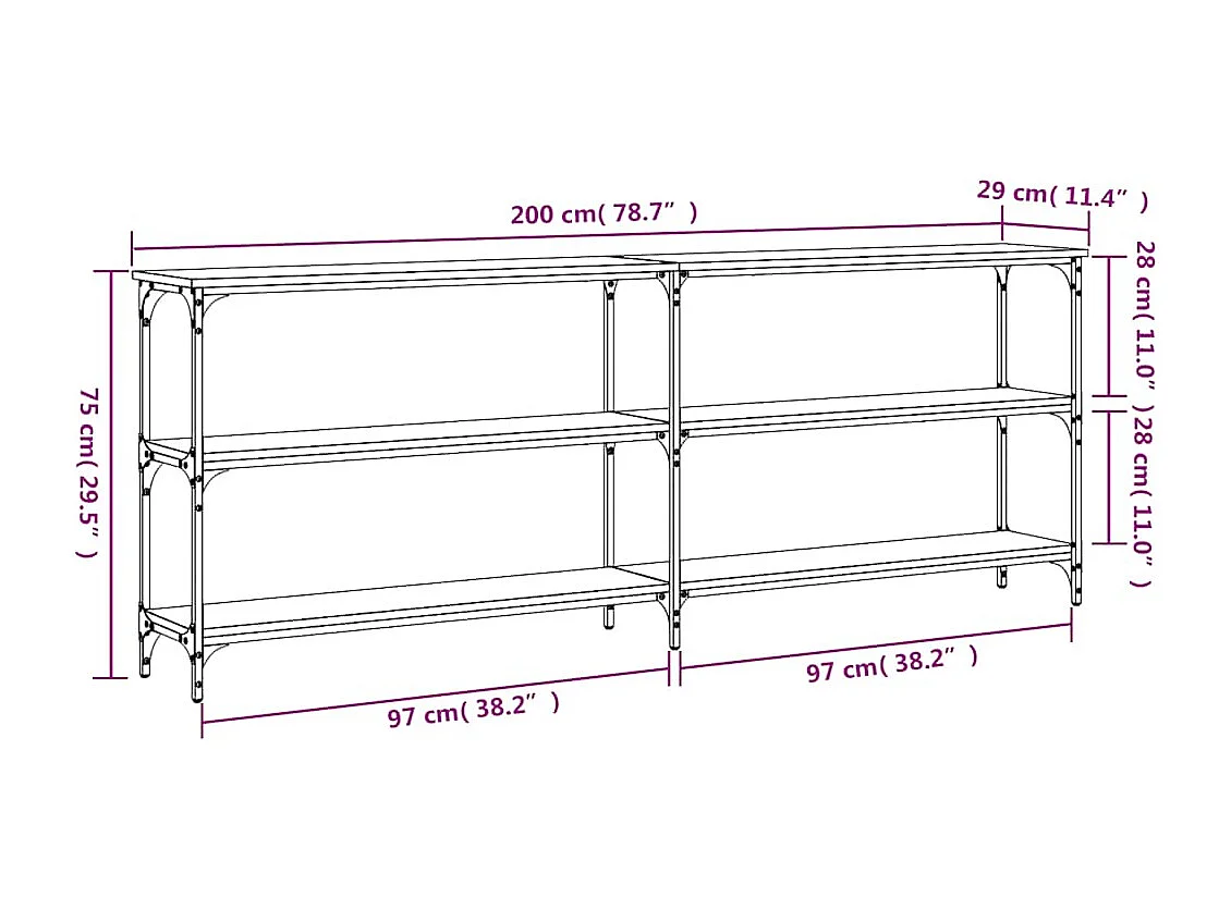Tavolo Consolle Grigio Sonoma 200x29x75 cm in Legno Multistrato