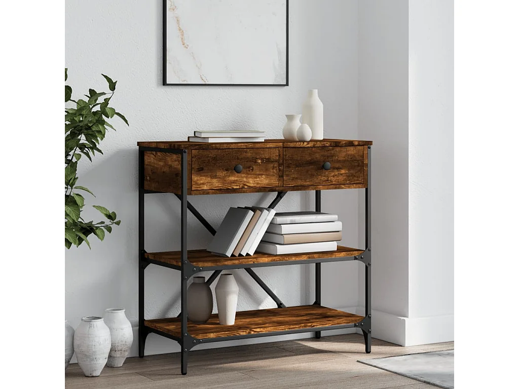 Table console chêne fumé 75x34,5x75 cm bois d'ingénierie