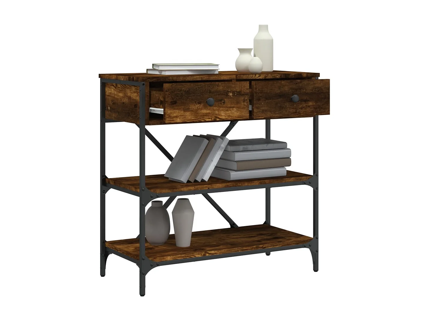 Table console chêne fumé 75x34,5x75 cm bois d'ingénierie