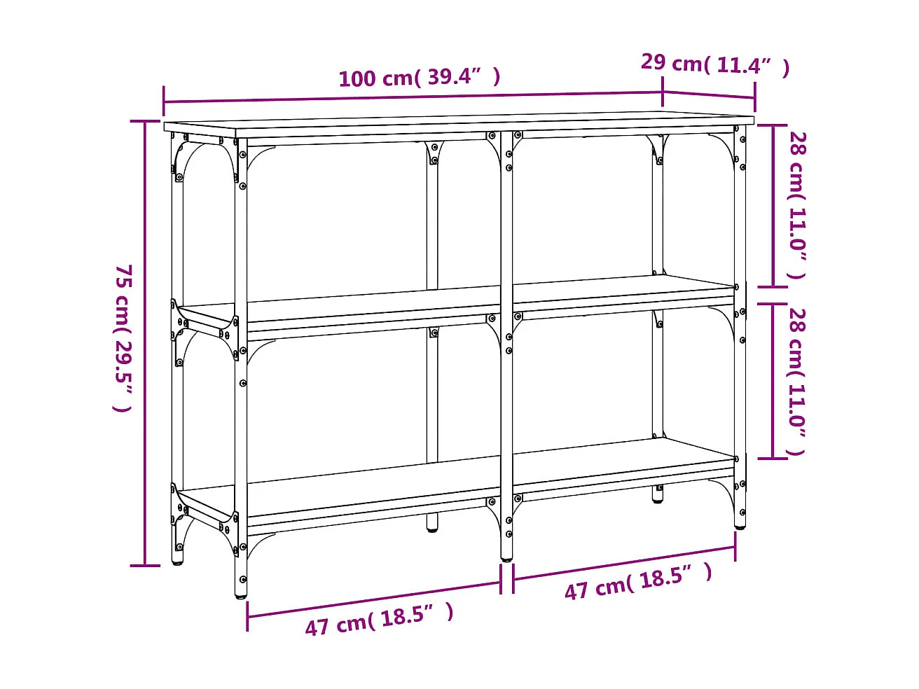 Mesa consola madera de ingeniería roble ahumado 100x29x75 cm