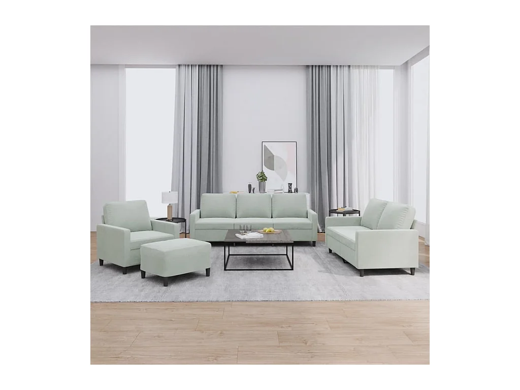 4-delige Loungeset met kussens fluweel lichtgrijs