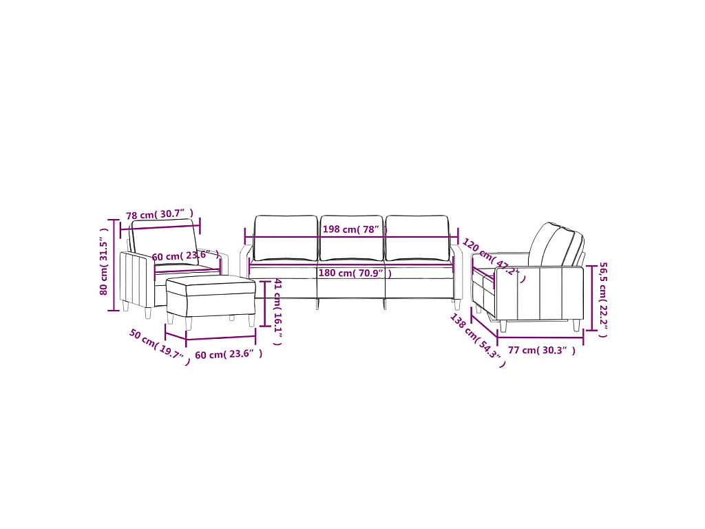 4-delige Loungeset met kussens fluweel lichtgrijs