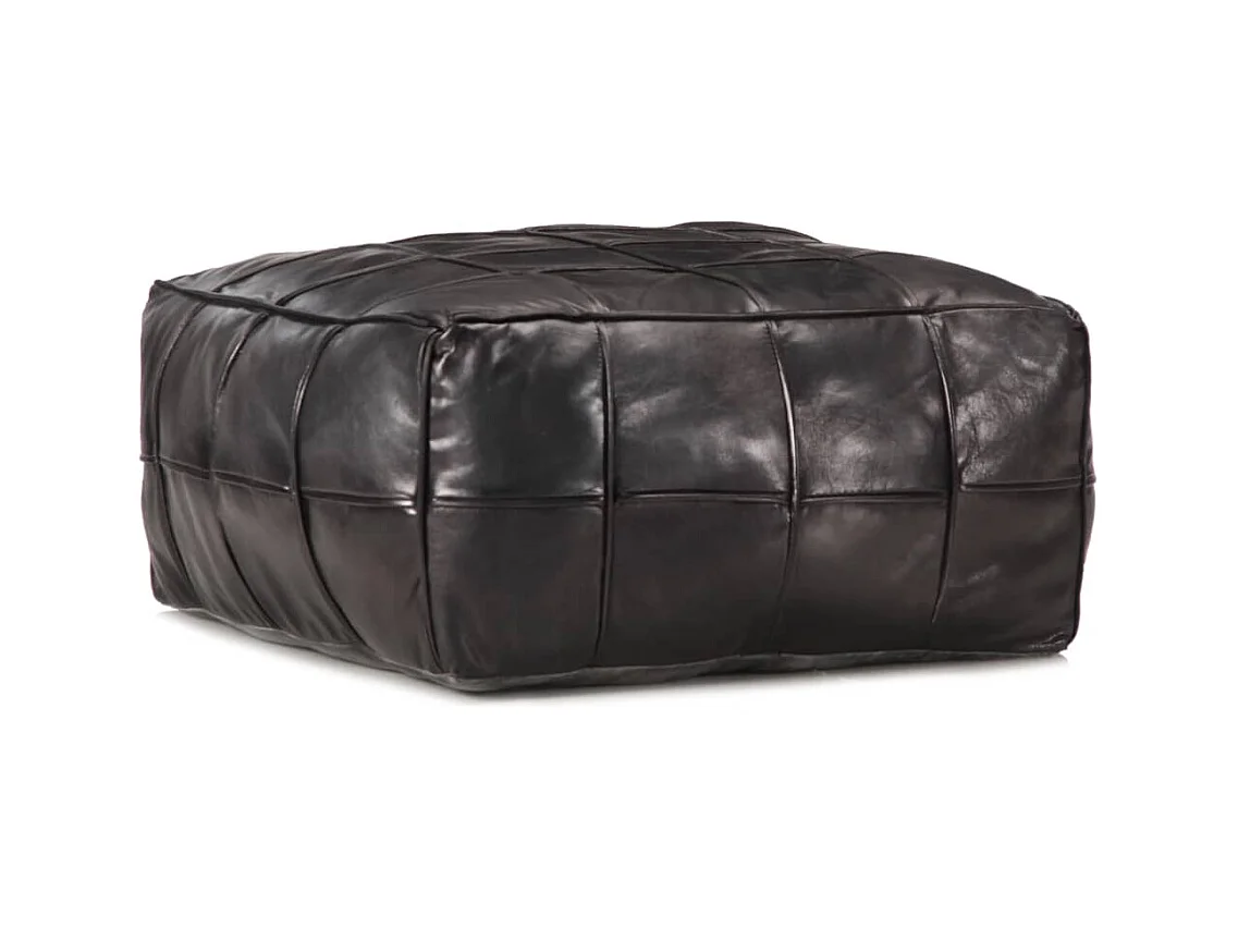 Pouf 60 x 60 x 30 cm Noir Cuir véritable de chèvre
