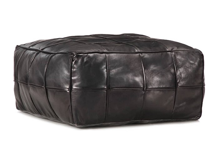 Pouf marocchino in pelle naturale bianca