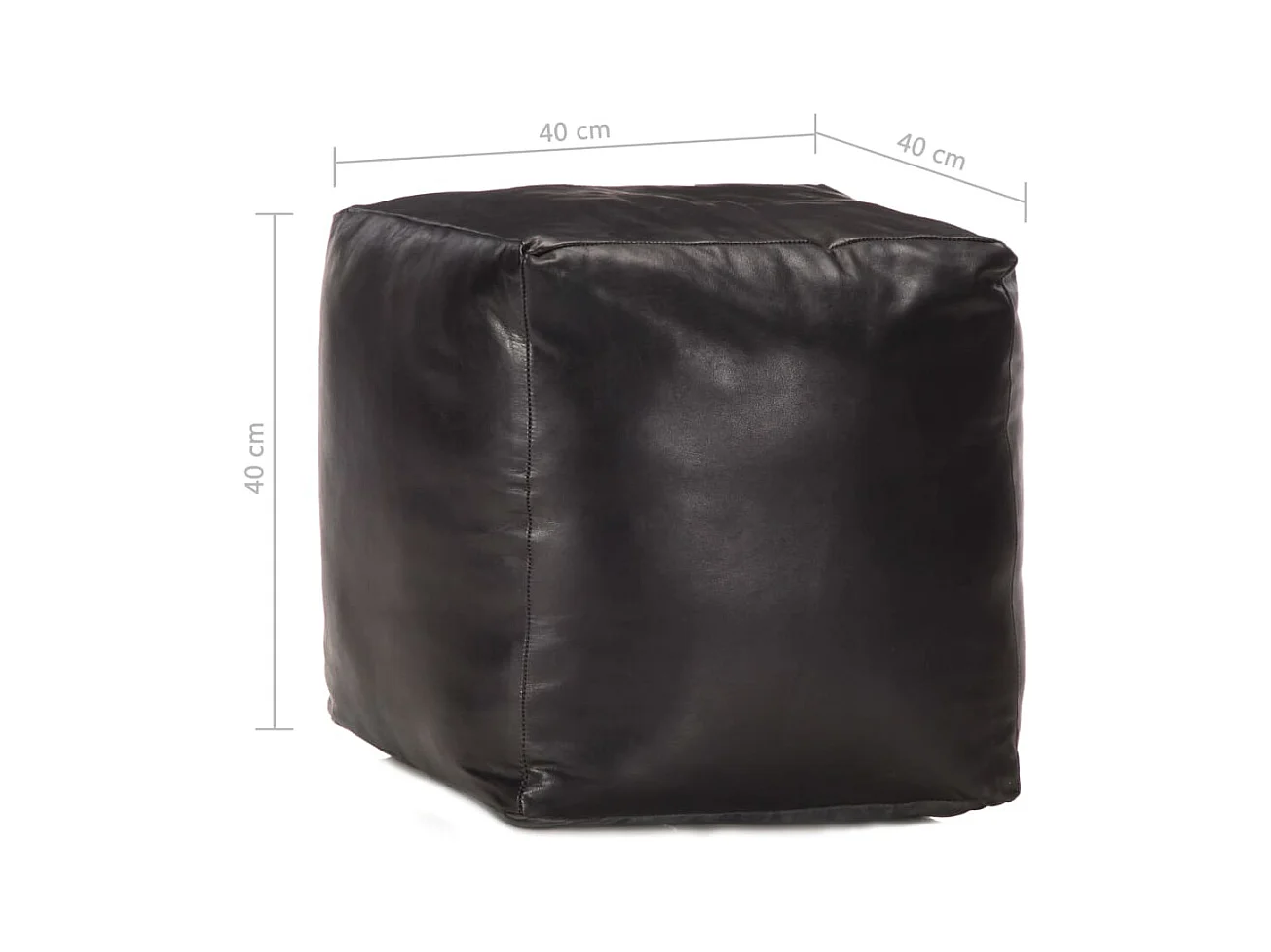 Puf negro 40x40x40 cm cuero genuino de cabra