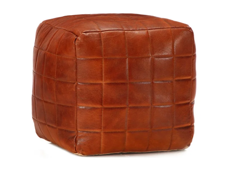 Pouf 40 x 40 x 40 cm Brun roux Cuir véritable de chèvre