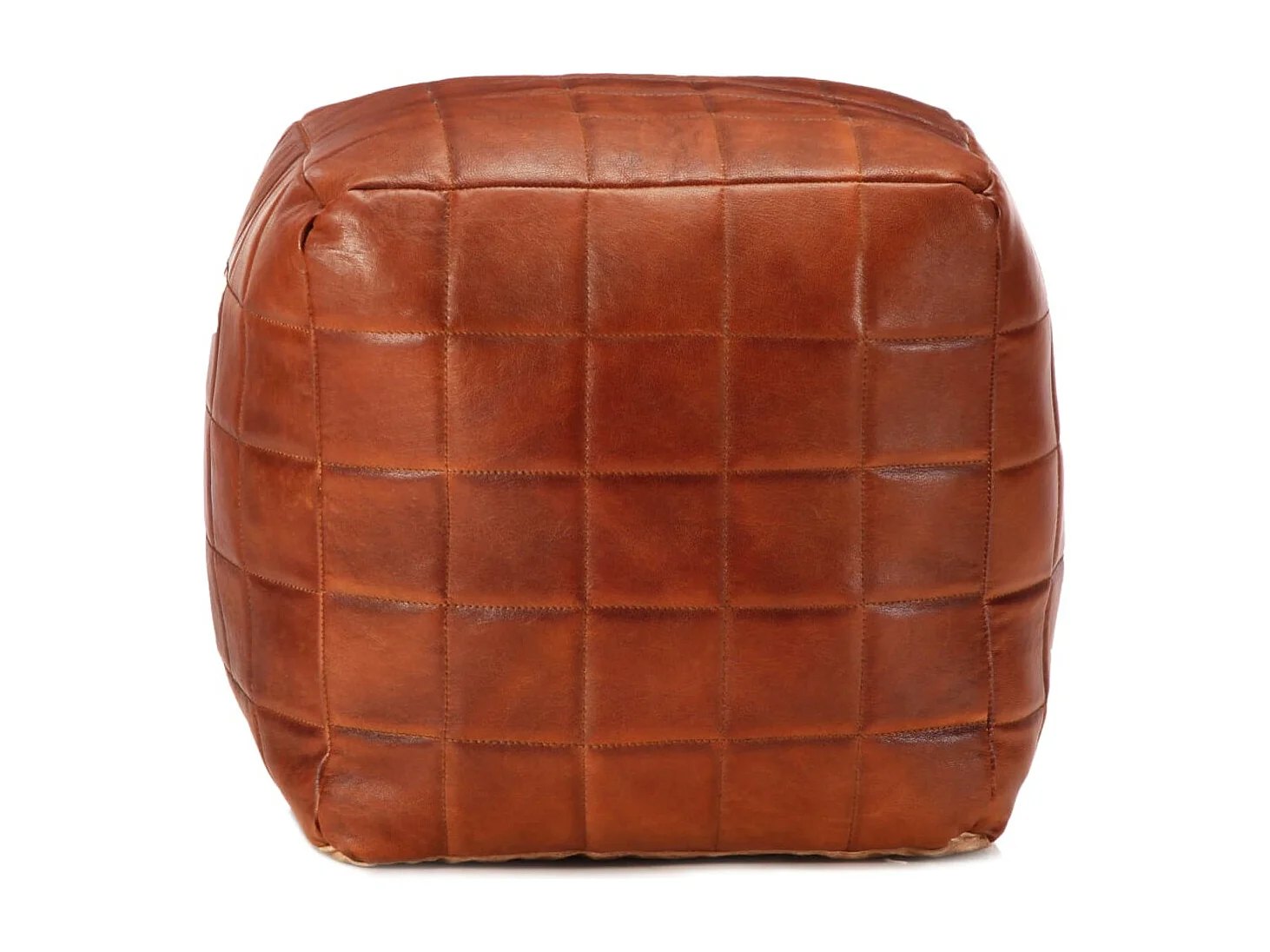 Pouf 40 x 40 x 40 cm Brun roux Cuir véritable de chèvre