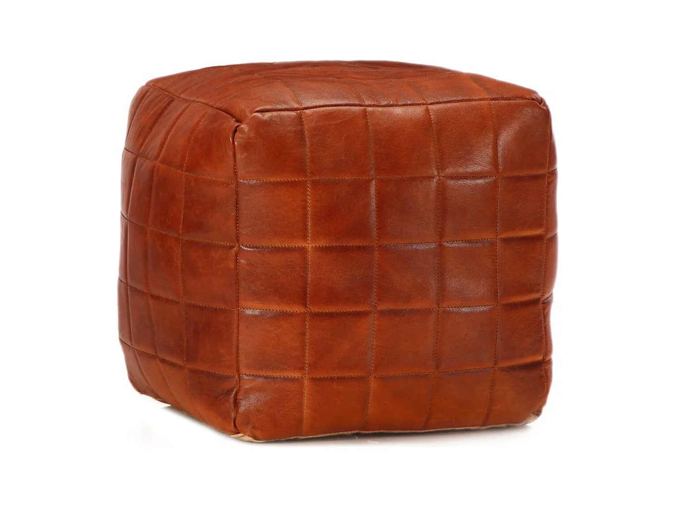 Pouf 40 x 40 x 40 cm Brun roux Cuir véritable de chèvre