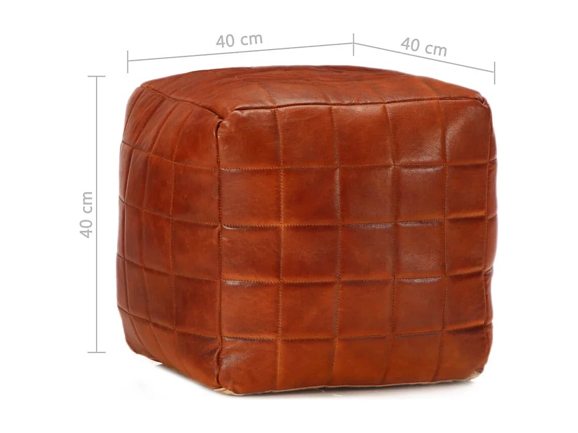 Pouf 40 x 40 x 40 cm Brun roux Cuir véritable de chèvre