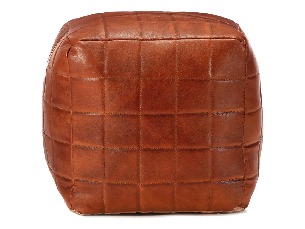 Pouf 40 x 40 x 40 cm Brun roux Cuir véritable de chèvre