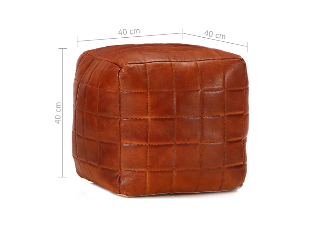 Pouf 40 x 40 x 40 cm Brun roux Cuir véritable de chèvre