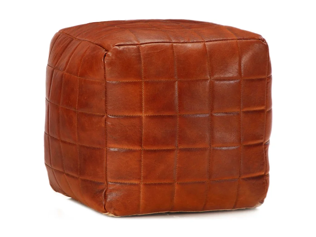 Pouf 40 x 40 x 40 cm Brun roux Cuir véritable de chèvre