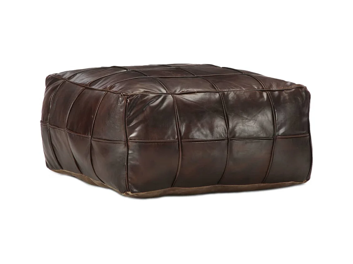Pouf 60 x 60 x 30 cm Marron foncé Cuir véritable de chèvre