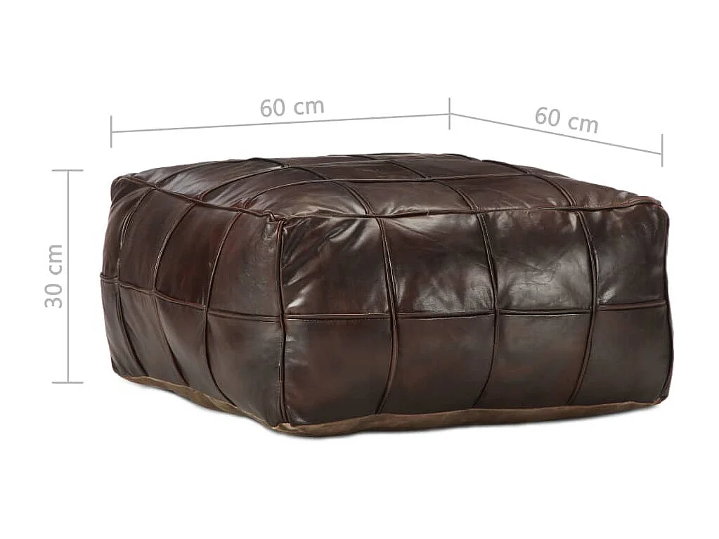 Pufe 60x60x30 cm couro de cabra genuíno castanho-escuro