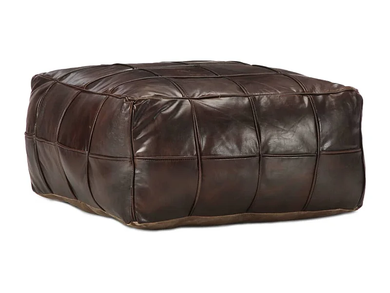 Pufe 60x60x30 cm couro de cabra genuíno castanho-escuro