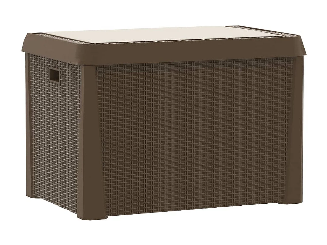 Baule da Giardino con Cuscino Seduta Marrone 125 L in PP