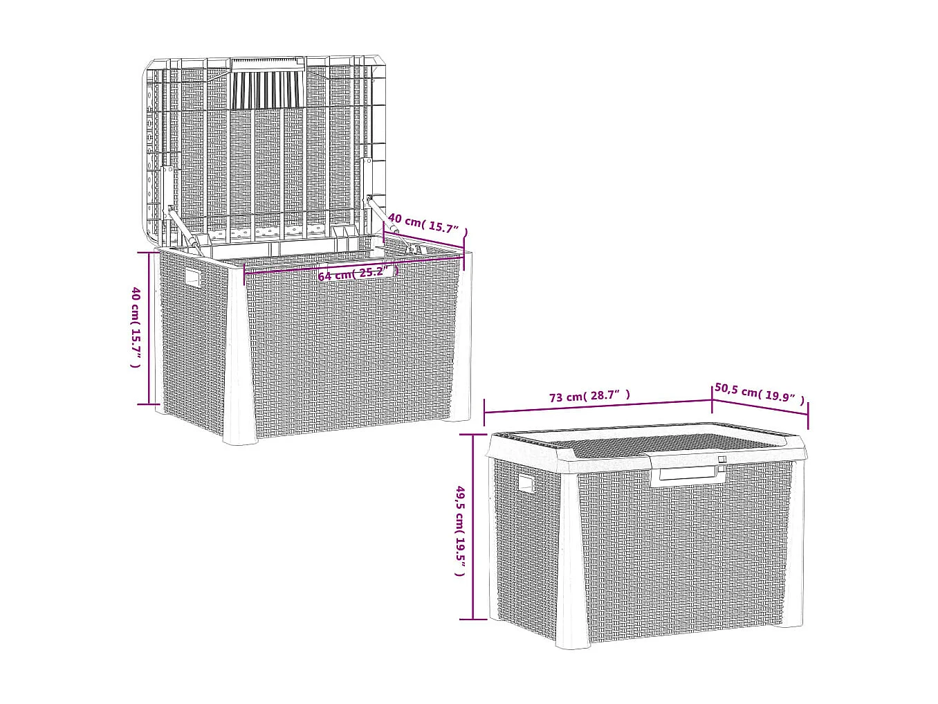 Boîte de rangement de jardin marron 125 L PP