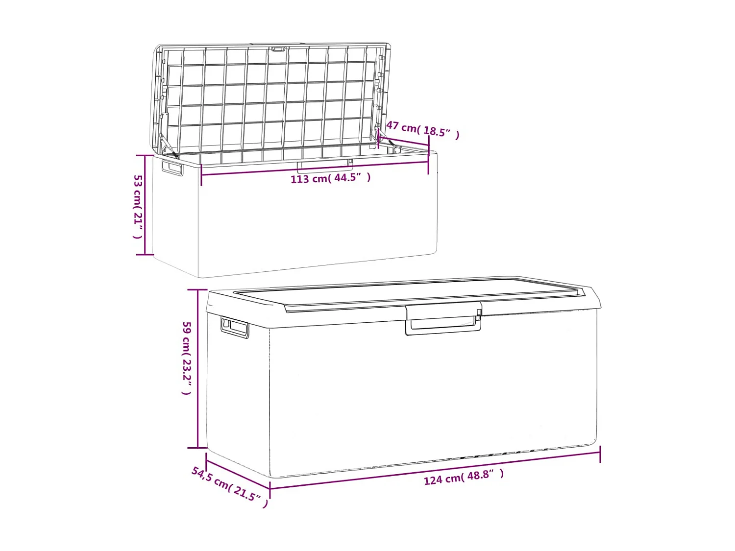 Boîte de rangement jardin coussin de siège marron 350 L PP