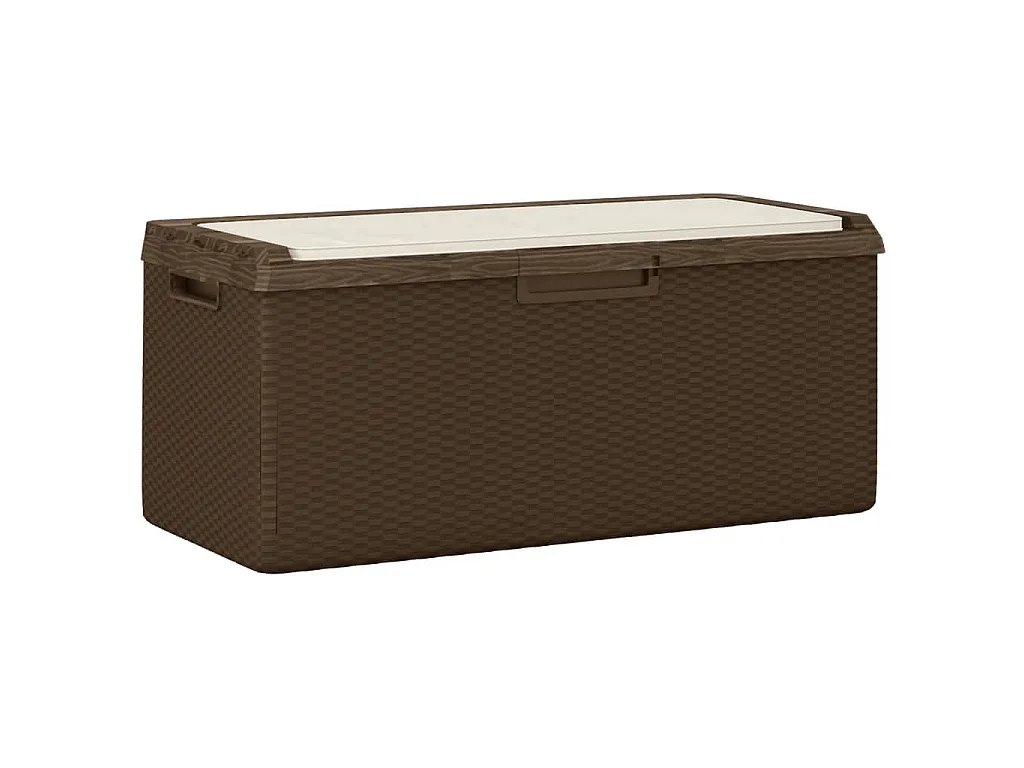 Boîte de rangement jardin coussin de siège marron 350 L PP