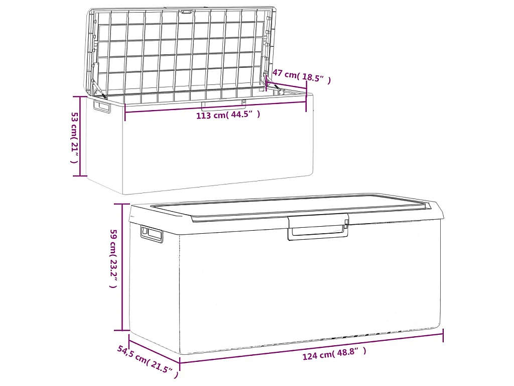 Boîte de rangement jardin coussin de siège marron 350 L PP
