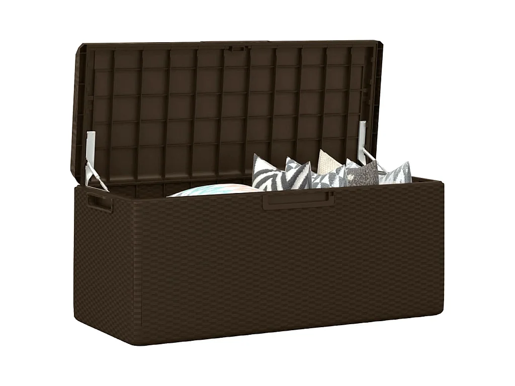 Boîte de rangement jardin coussin de siège marron 350 L PP