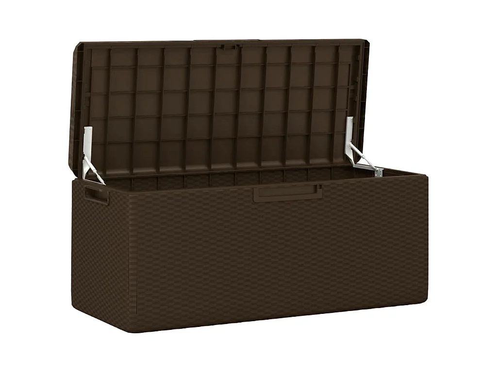 Boîte de rangement jardin coussin de siège marron 350 L PP