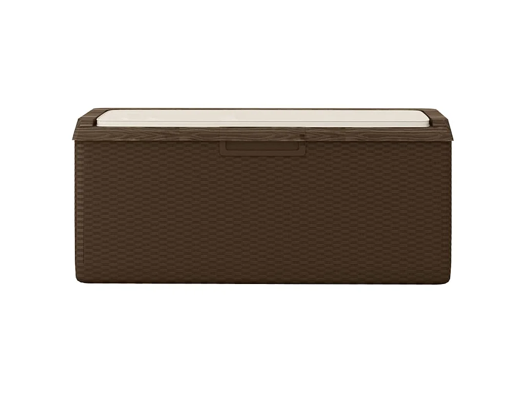 Boîte de rangement jardin coussin de siège marron 350 L PP