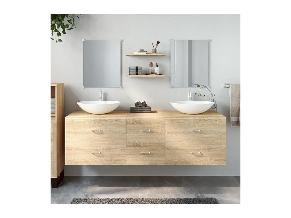 Ensemble de meubles salle de bain 5 pcs chêne bois d'ingénierie