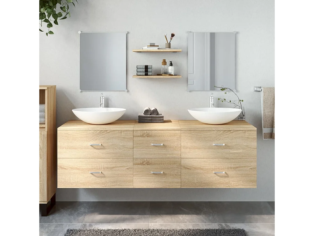Ensemble de meubles salle de bain 5 pcs chêne bois d'ingénierie