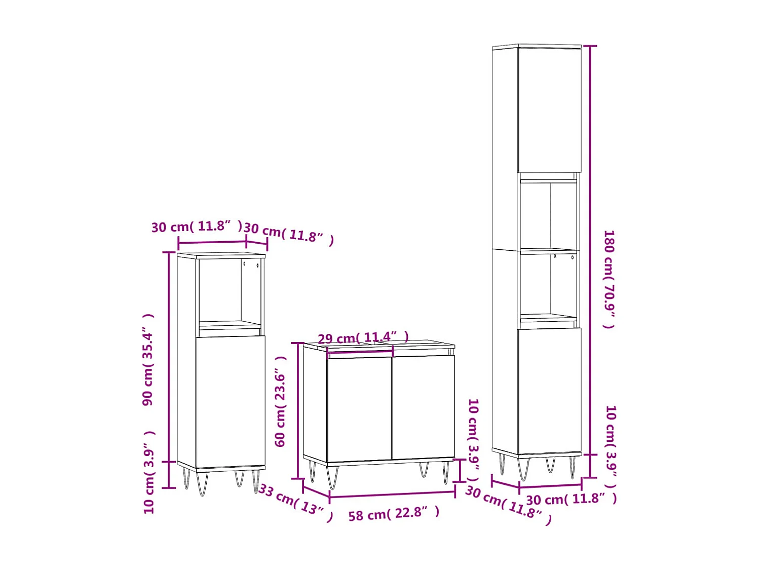 Set di Mobili da Bagno 3 pz Bianco in Legno Multistrato