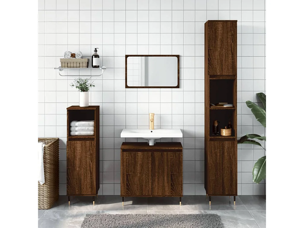Ensemble d'armoires de salle de bain 3 pcs chêne marron