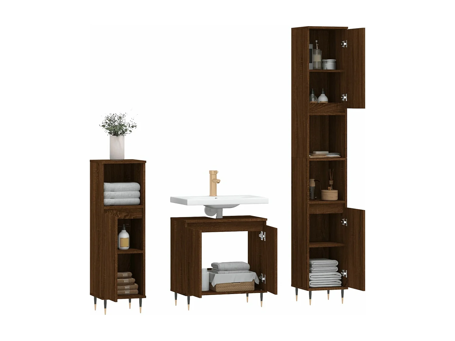 Ensemble d'armoires de salle de bain 3 pcs chêne marron
