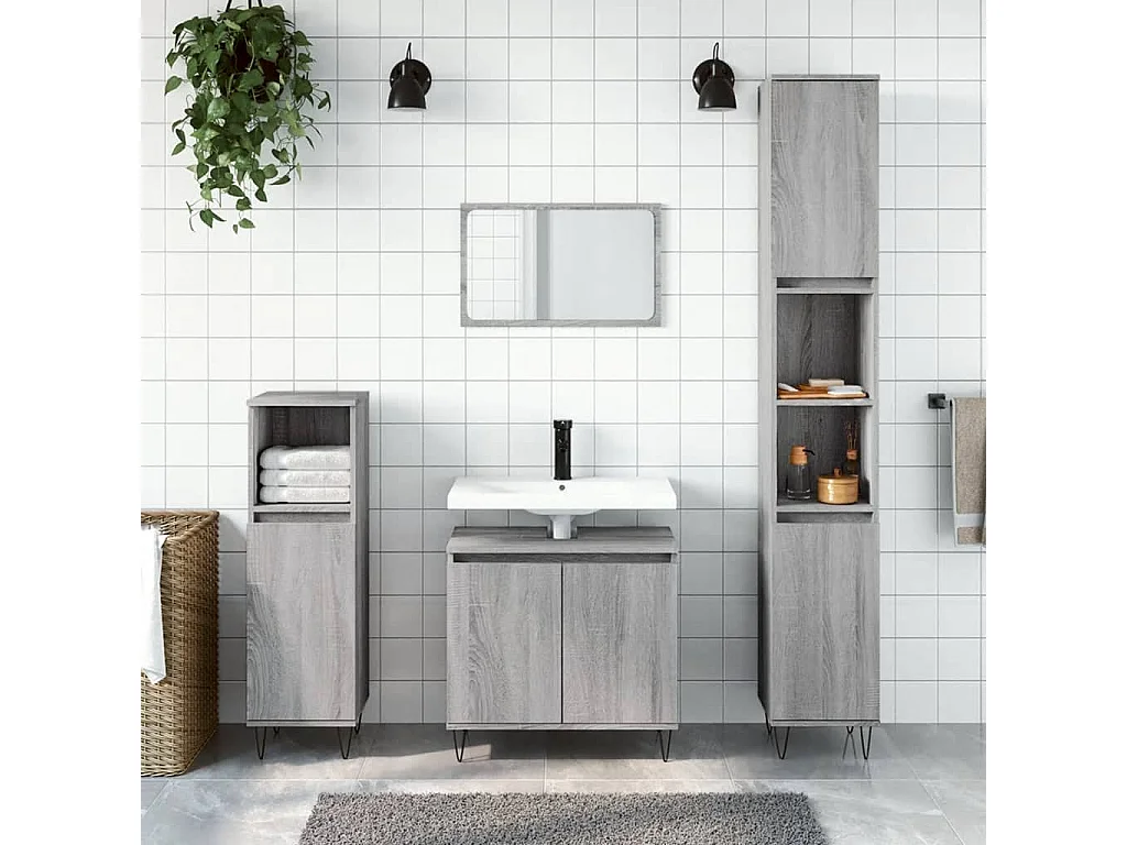 3-tlg. Badmöbel-Set Grau Sonoma Holzwerkstoff