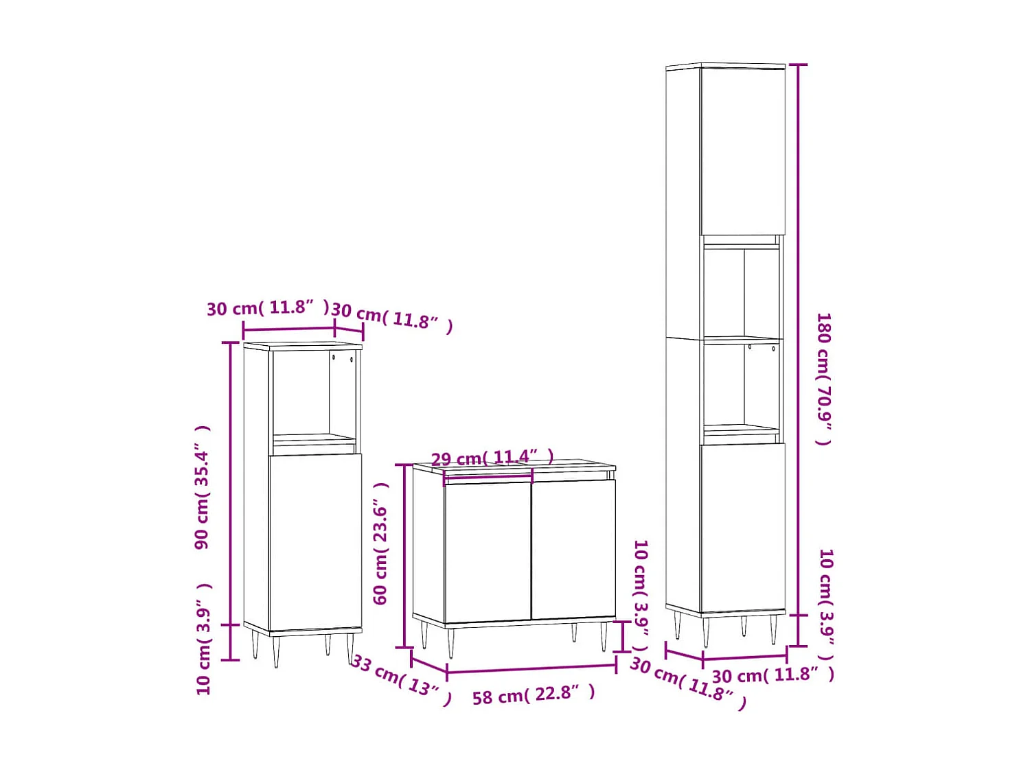 Ensemble d'armoires salle de bain 3 pcs blanc bois d'ingénierie