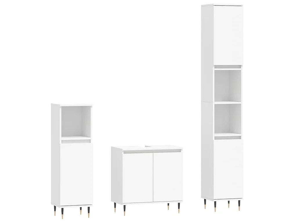 Set di Mobili da Bagno 3 pz Bianco in Legno Multistrato