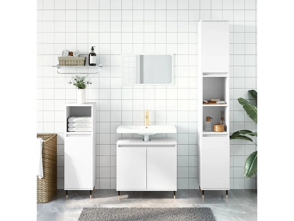 Set di Mobili da Bagno 3 pz Bianco in Legno Multistrato