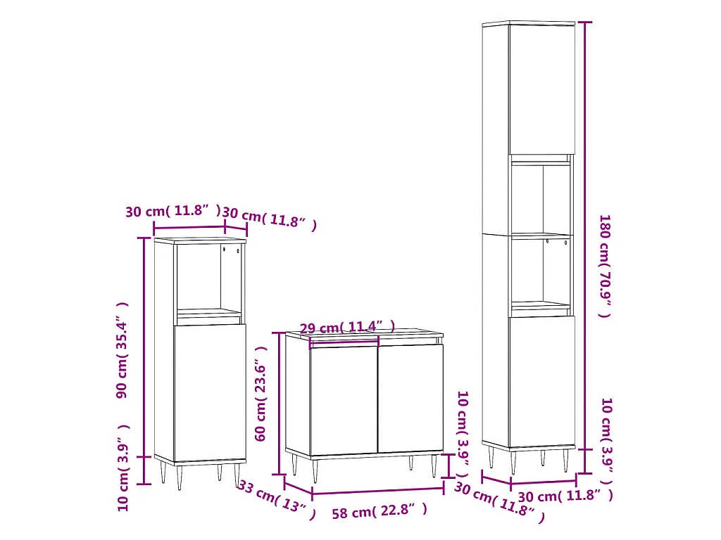 Set di Mobili da Bagno 3 pz Bianco in Legno Multistrato