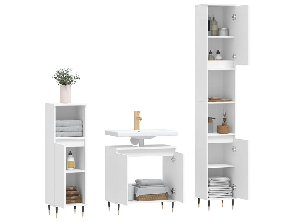 Set di Mobili da Bagno 3 pz Bianco in Legno Multistrato