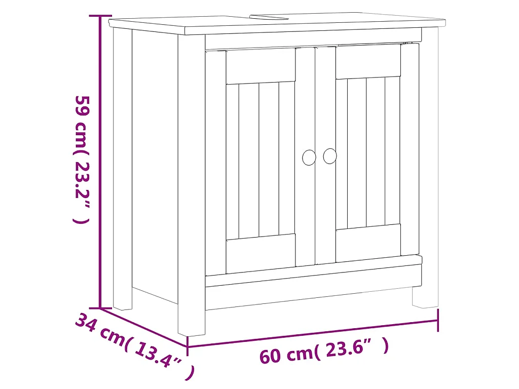 Wastafelkast BERG 60x34x59 cm massief grenenhout wit