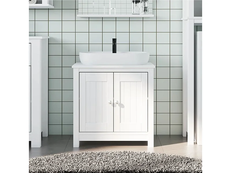 Mobile Lavabo da Bagno BERG Bianco 60x34x59 cm Massello Pino