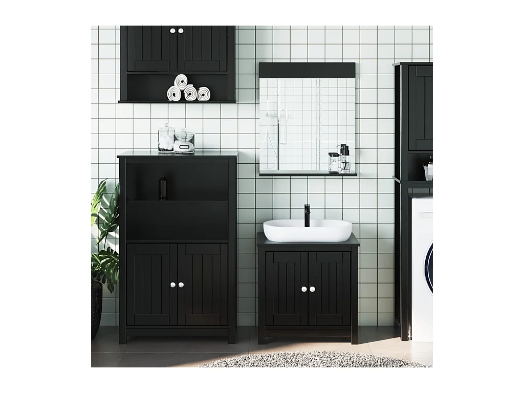 Meubles de salle de bain 3 pcs BERG noir bois de pin massif