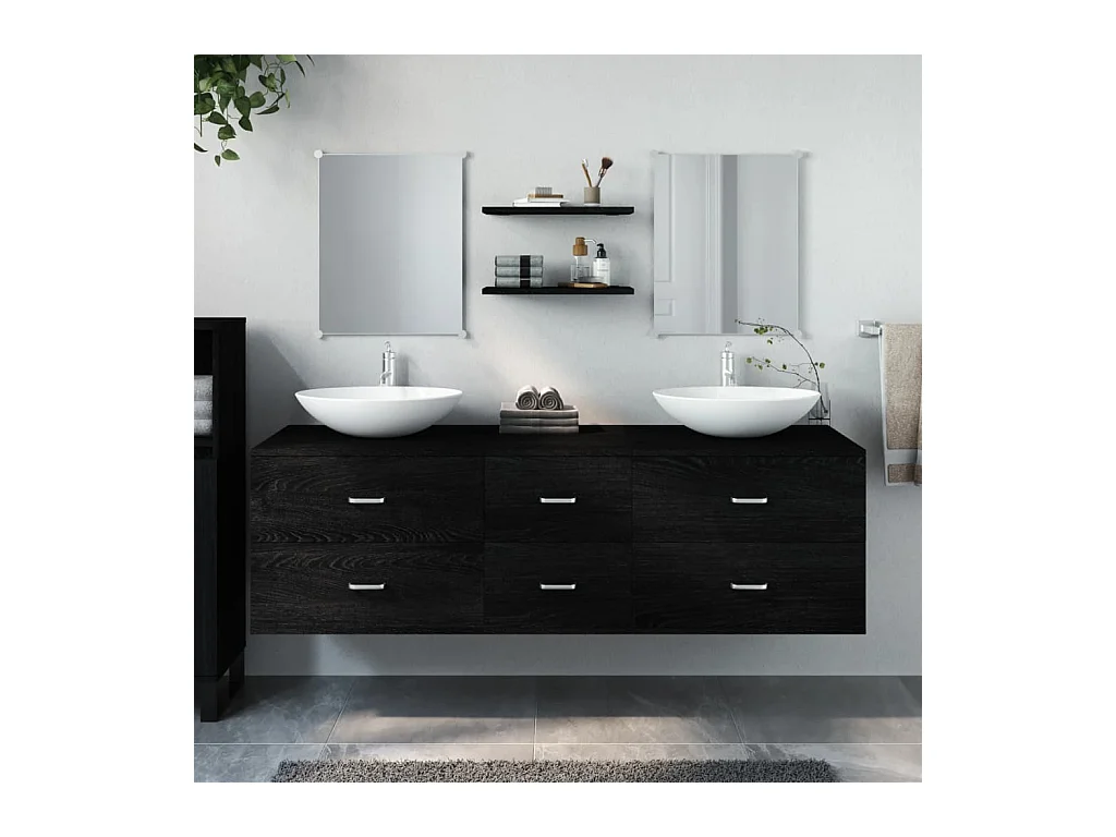 Set Mobili da Bagno 5 pz Nero in Legno Multistrato
