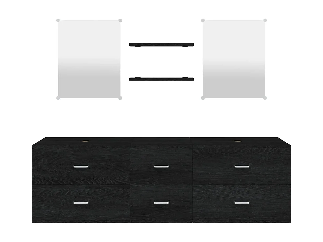 5 pcs conj. móveis de casa de banho derivados de madeira preto