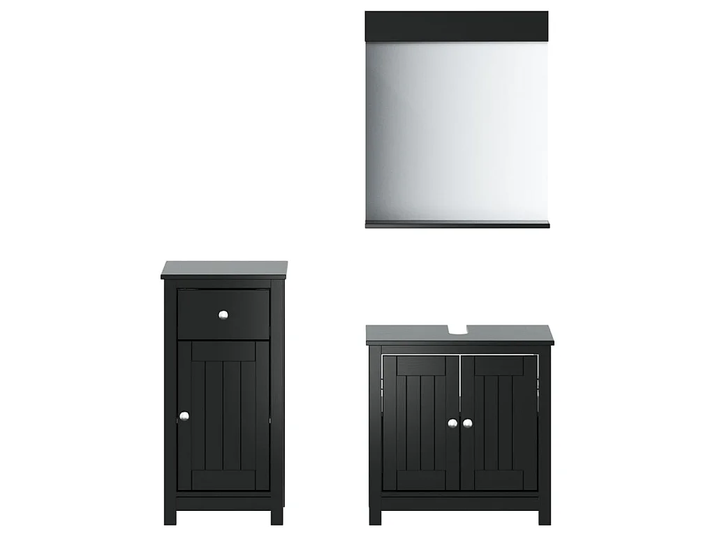 Set Mobili da Bagno 3 pz BERG Nero in Legno Massello di Pino