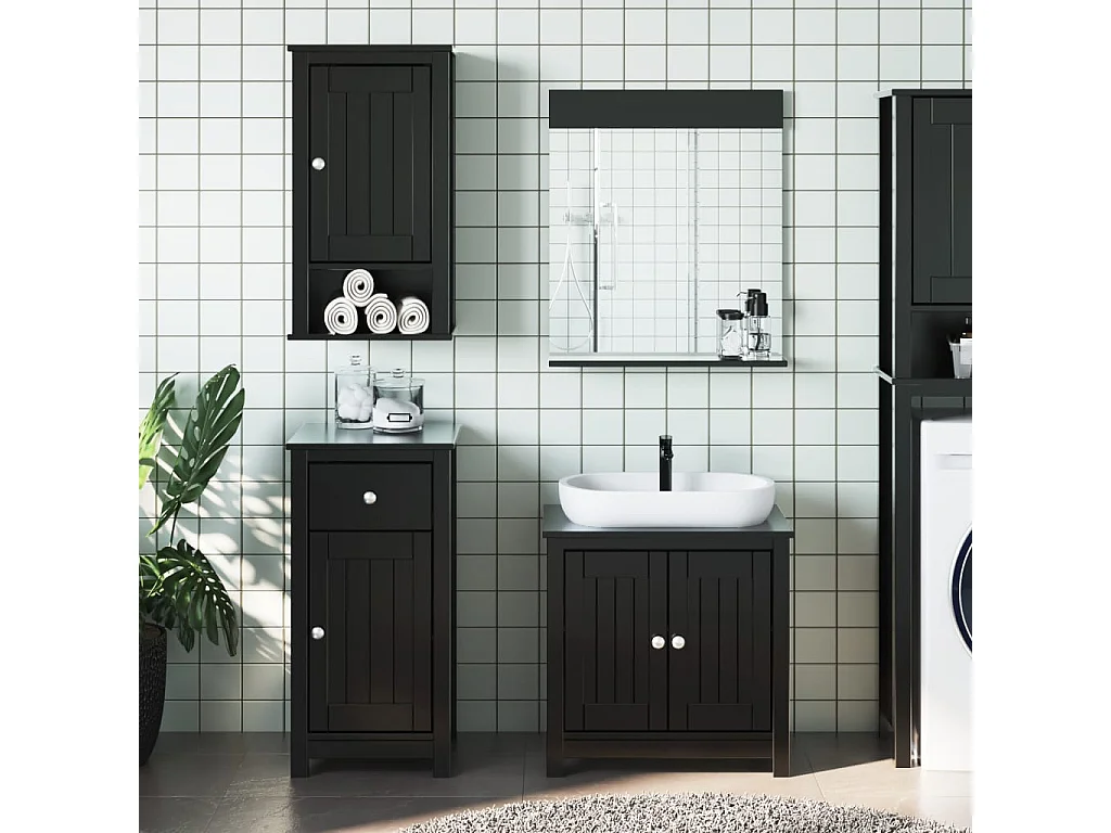 Set Mobili da Bagno 3 pz BERG Nero in Legno Massello di Pino