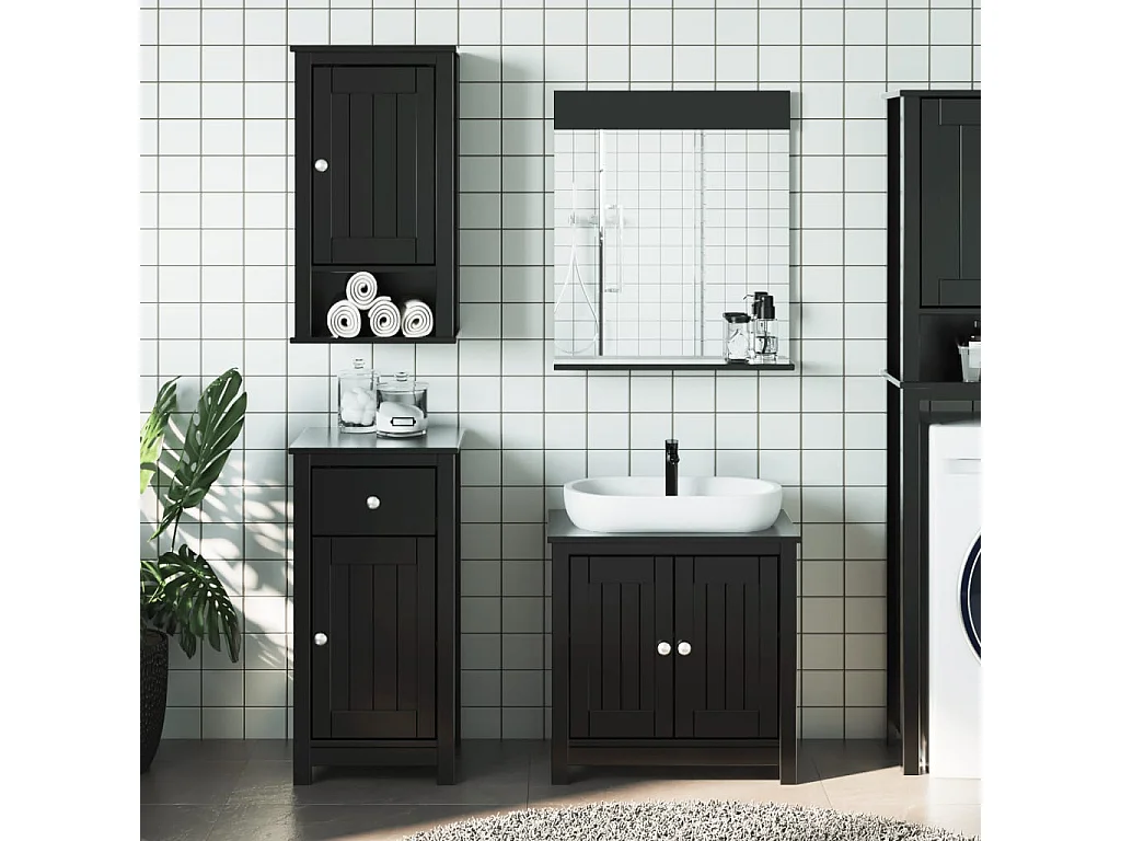 Meubles de salle de bain 4 pcs BERG noir bois de pin massif