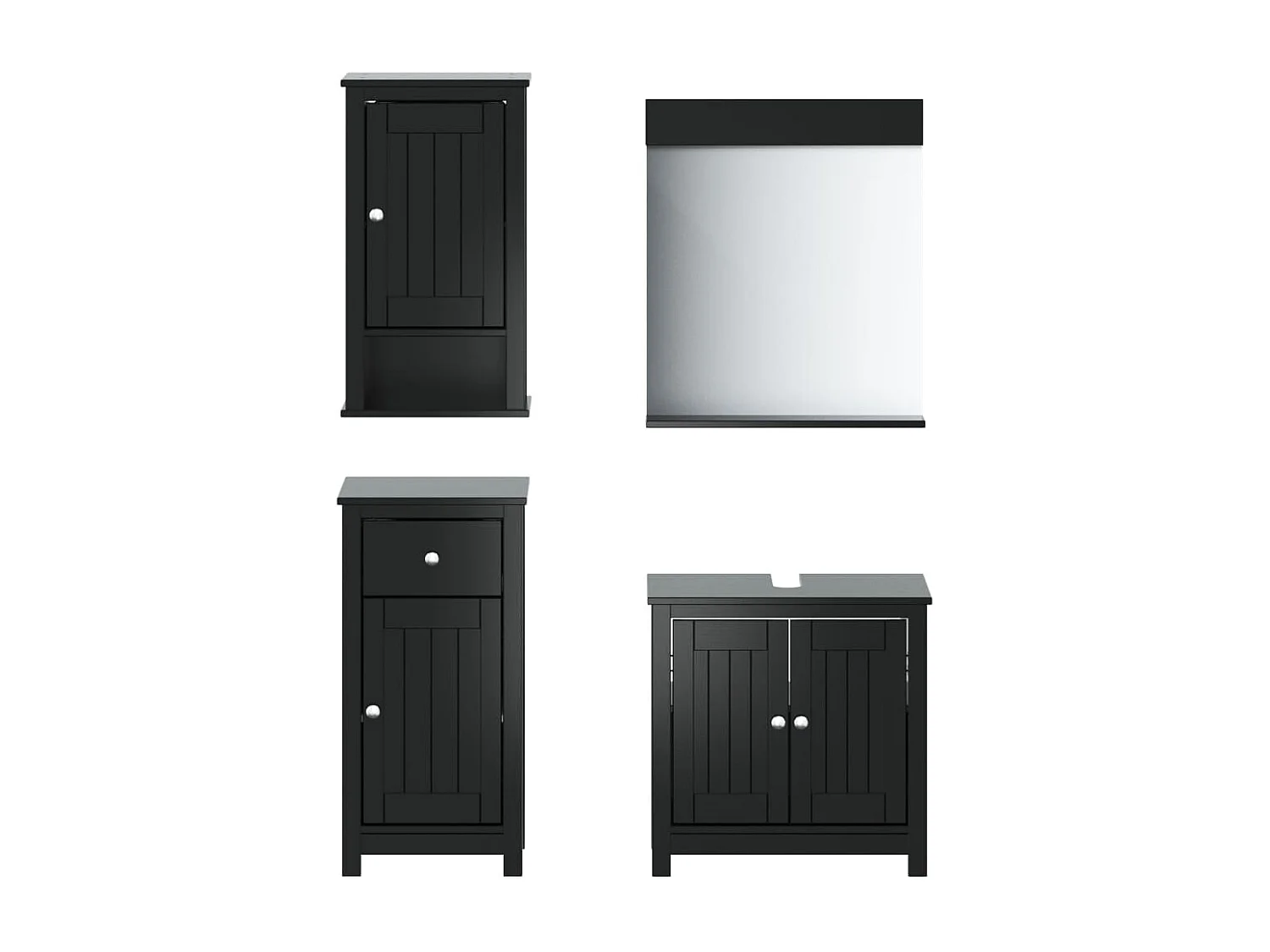 Meubles de salle de bain 4 pcs BERG noir bois de pin massif