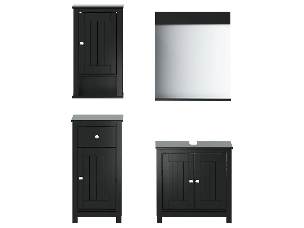Meubles de salle de bain 4 pcs BERG noir bois de pin massif