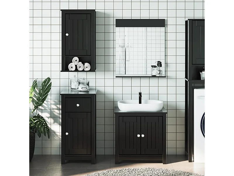 Meubles de salle de bain 4 pcs BERG noir bois de pin massif
